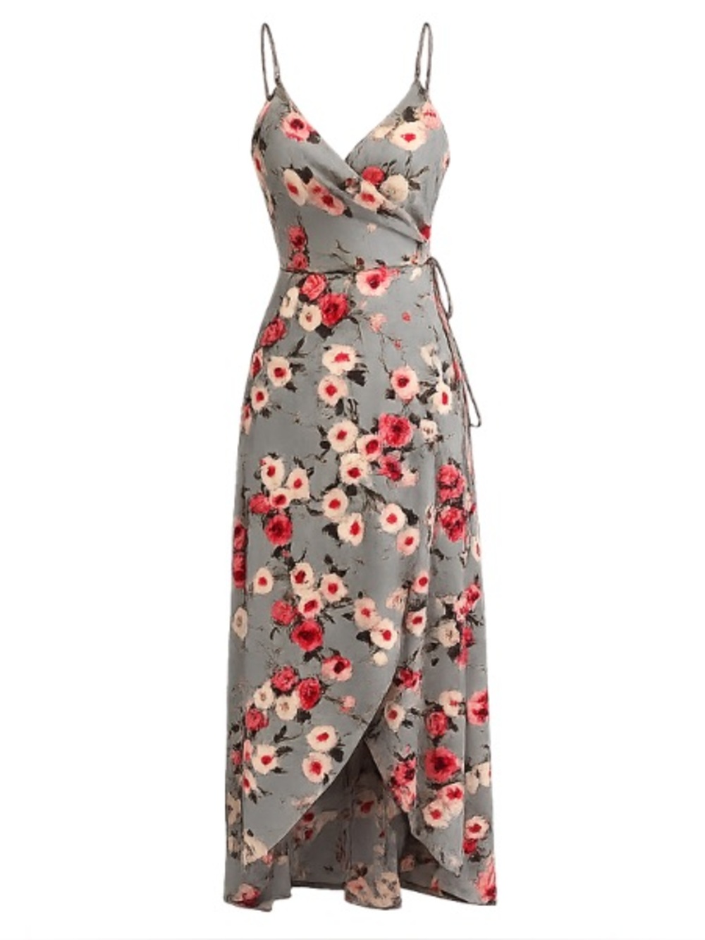 Windsor Gray & White Floral High-Low Wrap Dress | Flowy Boho Maxi Midi | Size M